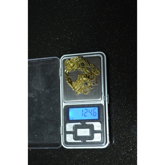 Poppy Earrings & Necklace Matching Set Silver Utika Marking Gold Tone Filigree - Picture 6 of 8